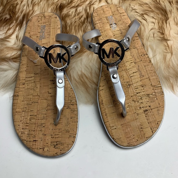 Michael Kors Shoes - Michael Kors Silver Cork Sandals Thong Flip Flops